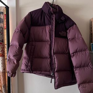 brown North Face puffer jacket